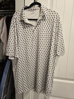 Horn Legend Men's White Short-Sleeve Polo with Navy & Red Texas Pattern 2XL